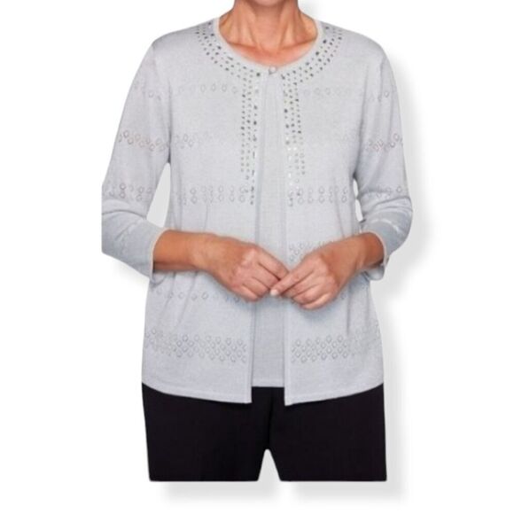Alfred Dunner Silver Layered Sweater  Medium NWT - Picture 4 of 8